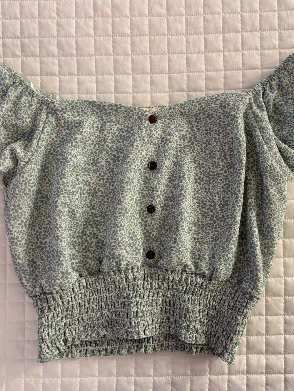 Monteau Mint Green Floral Off-Shoulder Crop Top